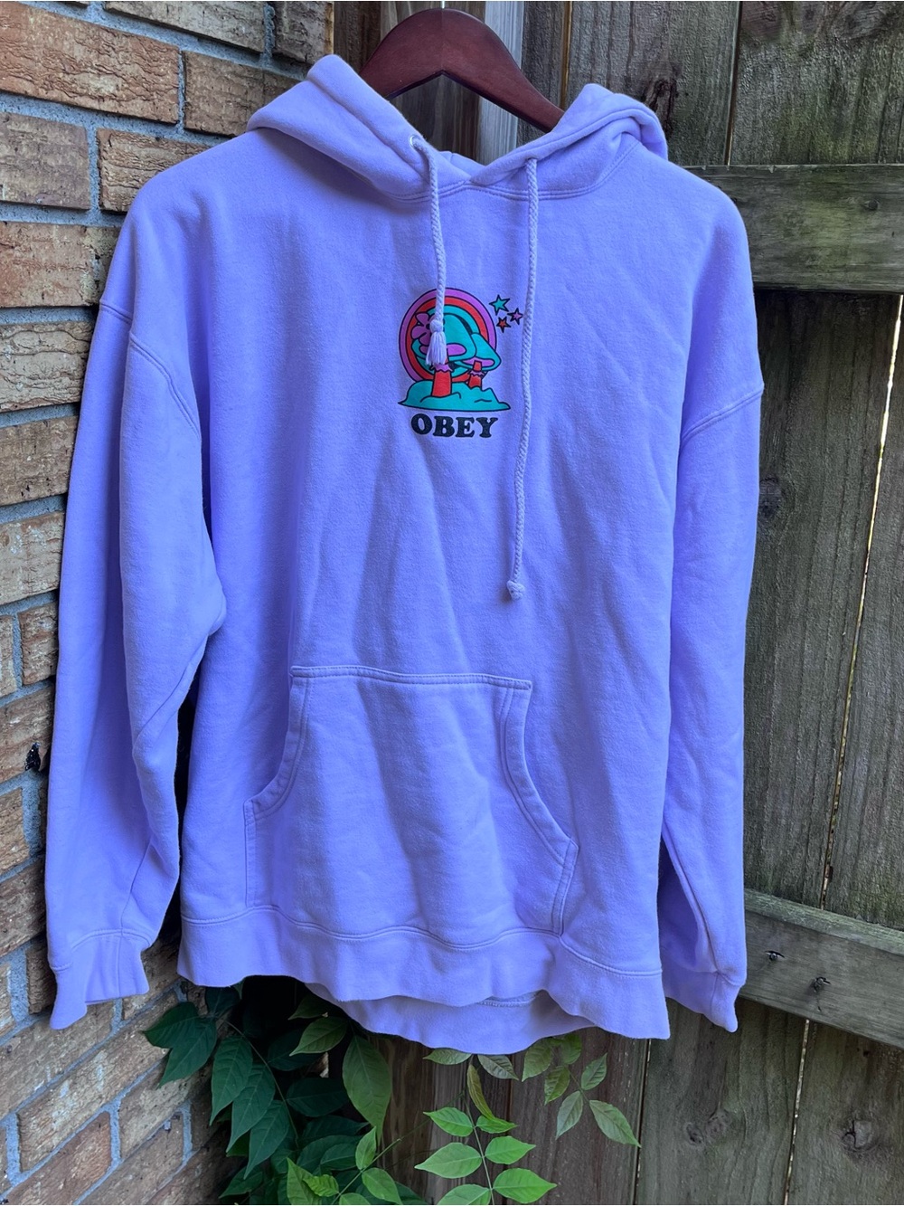 Obey Lavender Pullover Hoodie with Mushroom Graphic